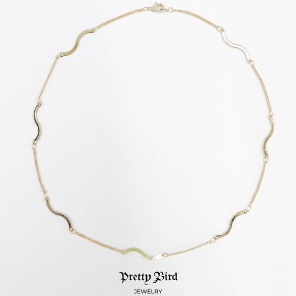 18K Yellow Gold Plated Wave Link Necklace - 18" - Picture 3 of 3